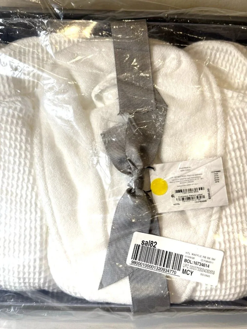 Hotel Collection Cotton Waffle White Bath Robe Shawl Collar All Cotton Small/Med